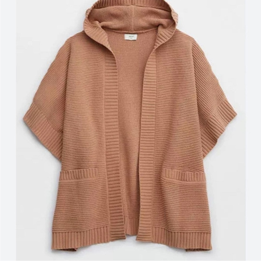 Aerie Women's Chunky Open Knit Cardigan Sweater XS/Small Camel Brown Oversized - Picture 2 of 4